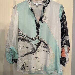 Abstract Patterned Blouse in Mint and Black